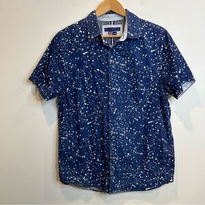 English Laundry Men’s Short Sleeve Cotton Button Up Camp Shirt Splatter Print